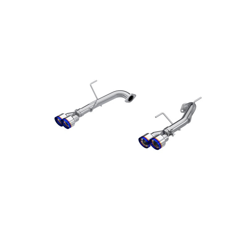 MBRP Armor Pro Series T304 stainless steel dual split rear exit exhaust system with quad 4-inch burnt end tips.