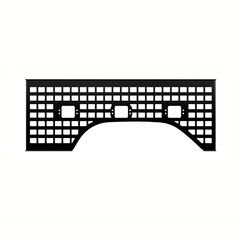 Putco 195021 black powder-coated 10-gauge aluminum Molle driver side storage panel for Chevy and GMC HD truck beds.