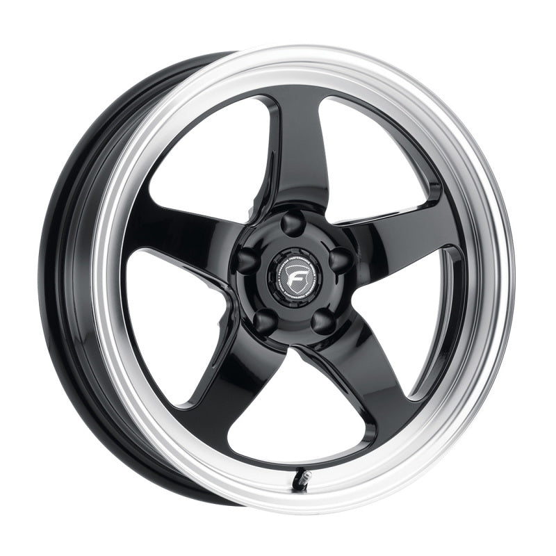 Forgestar D5 Drag 18x12 wheel in gloss black with a 5x120.65 bolt pattern and 8.5 inch backspacing.