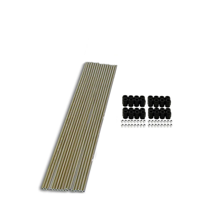 Nitrous Express 8-cylinder stainless steel nitrous tubing kit featuring 16 tubes of varying lengths and B-nuts.