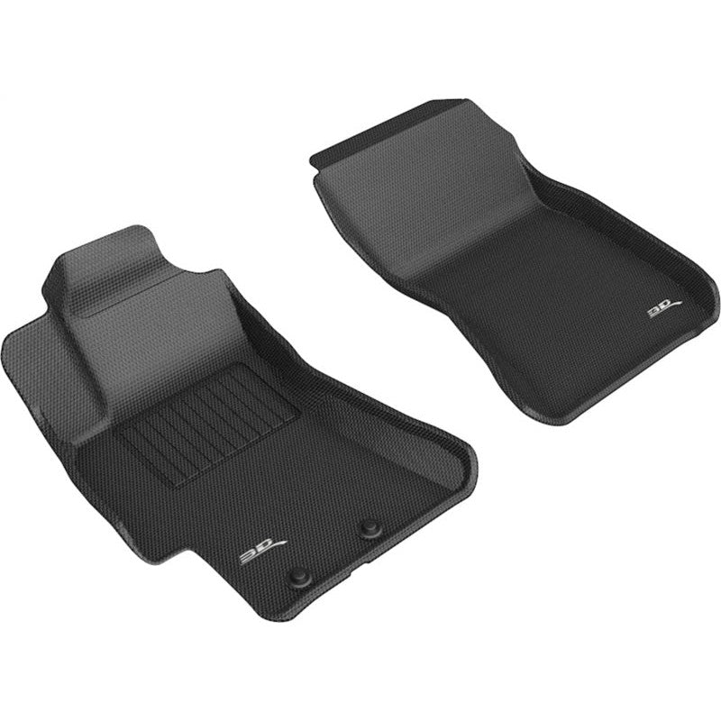 3D MAXpider Kagu Series black first row floor mats featuring a carbon fiber texture for 2008-2014 Subaru Impreza and WRX.