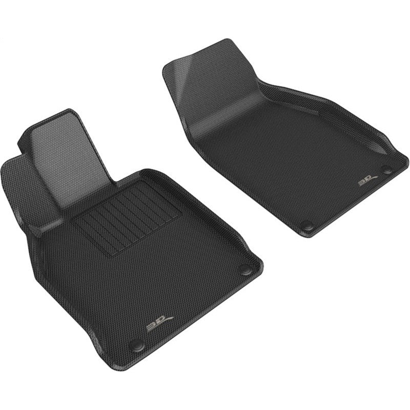 Black 3D MAXpider Kagu Series 1st row floor mats with carbon fiber texture and raised edges for Porsche 911