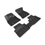 Black 3D MAXpider Kagu Series custom-fit 1st and 2nd row floor mats with carbon fiber texture for Audi e-tron.