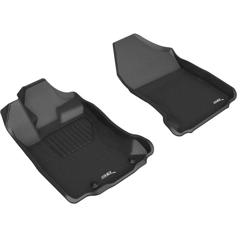 Black 3D MAXpider Kagu Series first-row floor mats with carbon fiber texture for 2020-2025 Subaru Legacy and Outback.