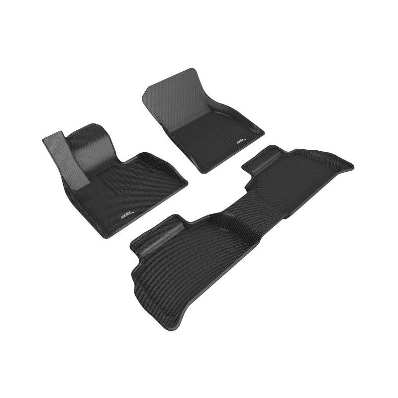 Black 3D MAXpider Kagu Series floor mats with carbon fiber texture for 2020-2025 BMW X6 G06 front and rear rows.