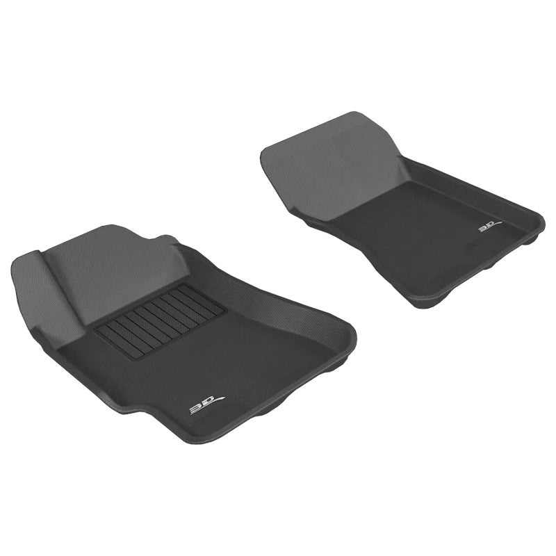 Black 3D MAXpider Kagu Series 1st row floor mats with carbon fiber texture for 2002-2007 Subaru Impreza.