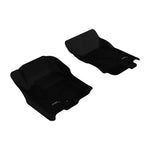 Black 3D MAXpider Kagu Series 1st row floor mats with carbon fiber texture for 2005-2015 Nissan Pathfinder and Xterra.