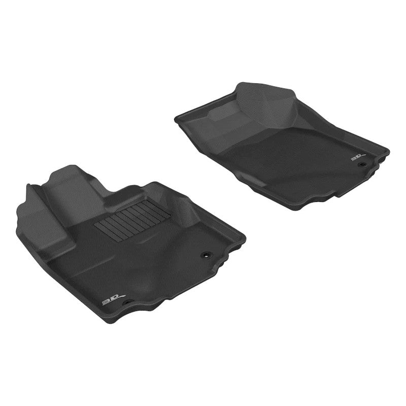 Black 3D MAXpider Kagu 1st row floor mats for 2006-2014 Honda Ridgeline with carbon fiber embossed texture.