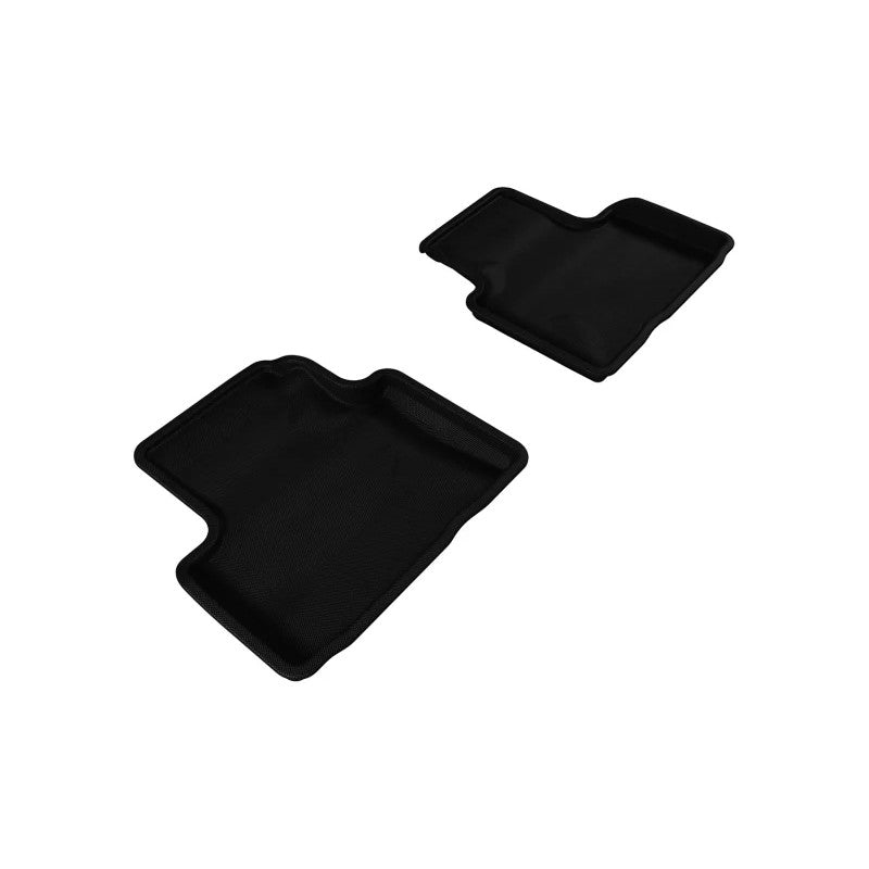 Black 3D MAXpider Kagu Series 2nd row floor mats with carbon fiber texture for 2007-2015 Infiniti models.