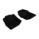 Black 3D MAXpider Kagu Series custom-fit first row floor mats for 2009-2013 Honda Fit showing carbon fiber texture.