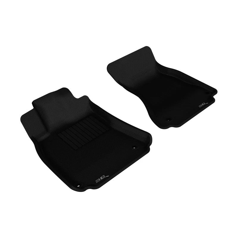 Black 3D MAXpider Kagu 1st row floor mats with carbon fiber texture for 2009-2017 Audi A4, S4, A5, and S5 models.