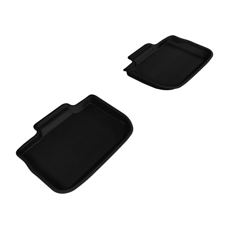 3D MAXpider Kagu Series 2nd row floor mats in black for 2011-2023 Chrysler 300 and Dodge Charger with carbon fiber texture.