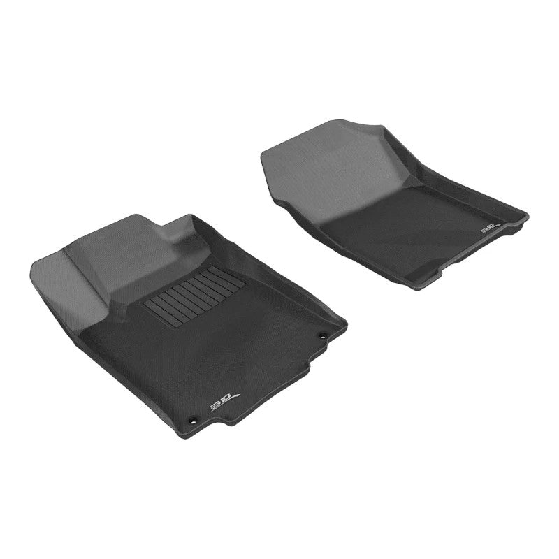 Black 3D MAXpider Kagu custom-fit 1st row floor mats for 2012-2016 Honda CR-V featuring a carbon fiber texture.