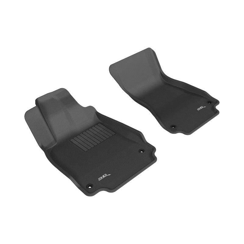 3D MAXpider Kagu Series black first row floor mats for Audi A6 and A7 models showing the carbon fiber texture.