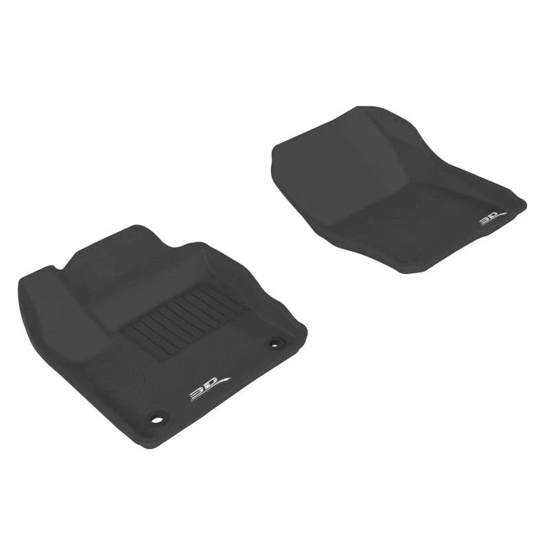 Black 3D MAXpider Kagu Series custom-fit 1st row floor mats with carbon fiber texture for 2012-2018 Ford Focus.