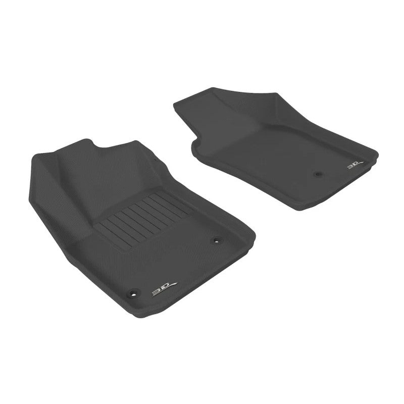 Black 3D MAXpider Kagu Series front row floor mats with carbon fiber texture for 2012-2019 Fiat 500.