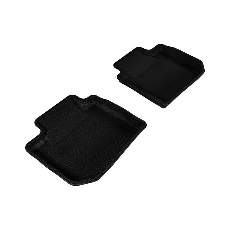 3D MAXpider KAGU Series black 2nd row custom-fit floor mats with MAXpider anti-skid backing and carbon fiber texture.