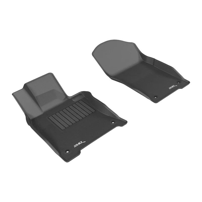 Black 3D MAXpider Kagu Series 1st row custom-fit floor mats with carbon fiber texture for 2014-2017 Infiniti Q50.