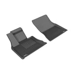 Black 3D MAXpider Kagu Series 1st row floor mats for 2014-2019 BMW X5 and X6 featuring carbon fiber embossed texture.
