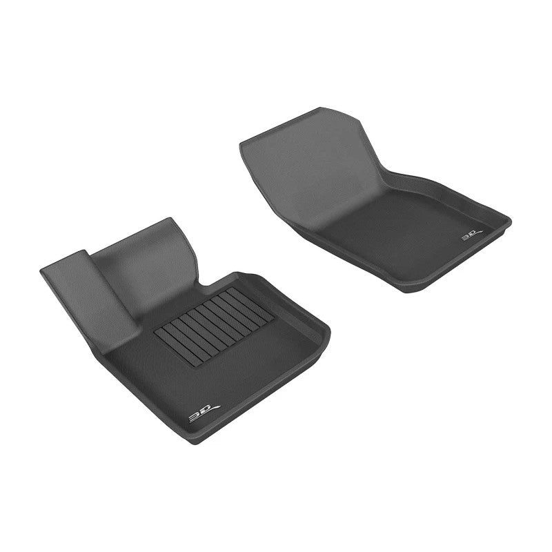 Black 3D MAXpider Kagu Series front floor mats with carbon fiber texture and patented anti-skid MAXpider backing.