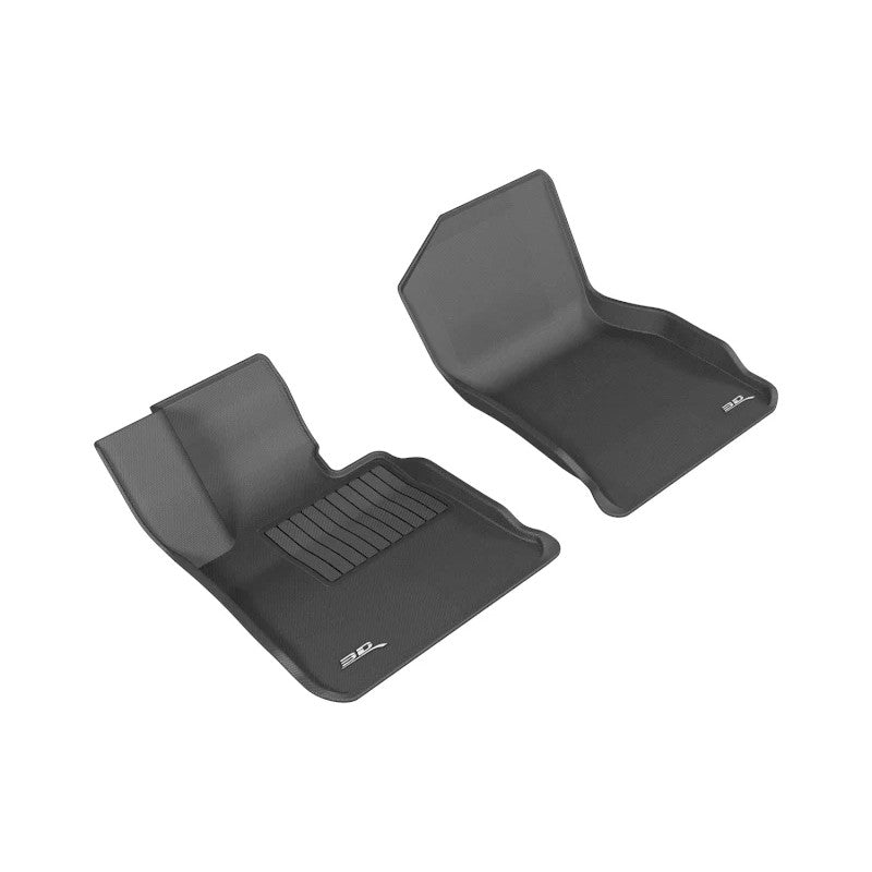 Black 3D MAXpider Kagu Series 1st row floor mats with carbon fiber texture for 2014-2020 BMW 4 Series.