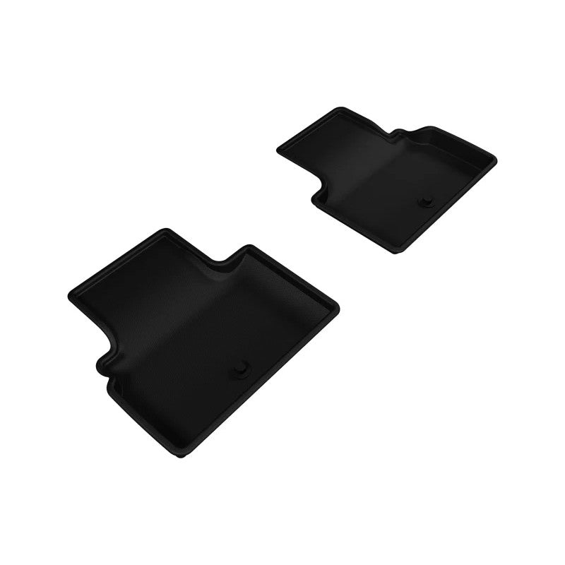 Black 3D MAXpider Kagu Series 2nd row floor mats with carbon fiber texture for 2014-2023 Infiniti Q50 and 2020 Q60.