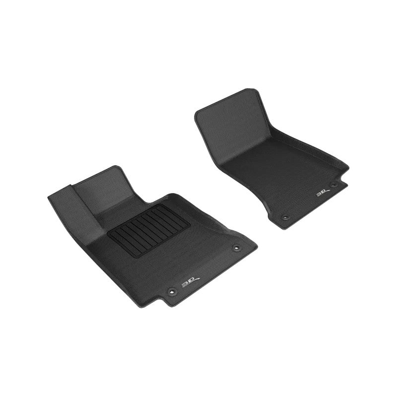 Black 3D MAXpider Kagu 1st row floor mats with carbon fiber texture for 2015-2025 Mercedes-Benz C-Class W205/C205.