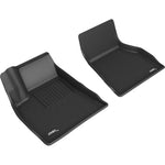 Black 3D MAXpider Kagu Series custom-fit first row floor mats for Tesla Model S showing carbon fiber texture and raised edges.