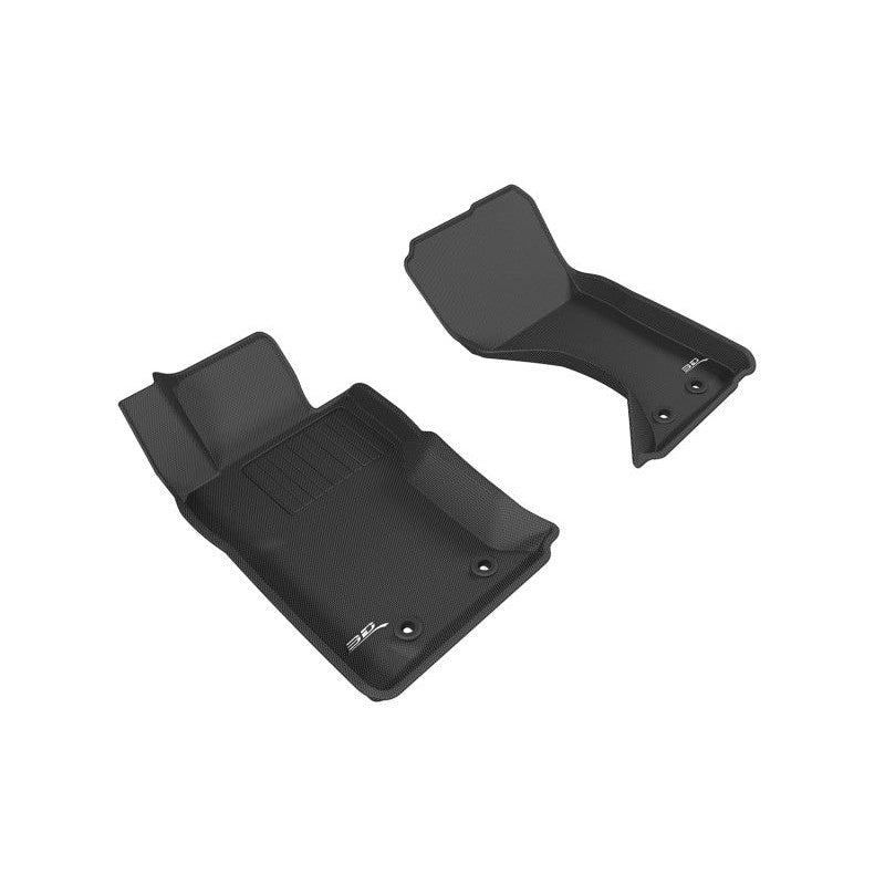Black 3D MAXpider Kagu Series front floor mats with carbon fiber texture for 2016-2024 Mazda MX-5 Miata and Fiat 124 Spider