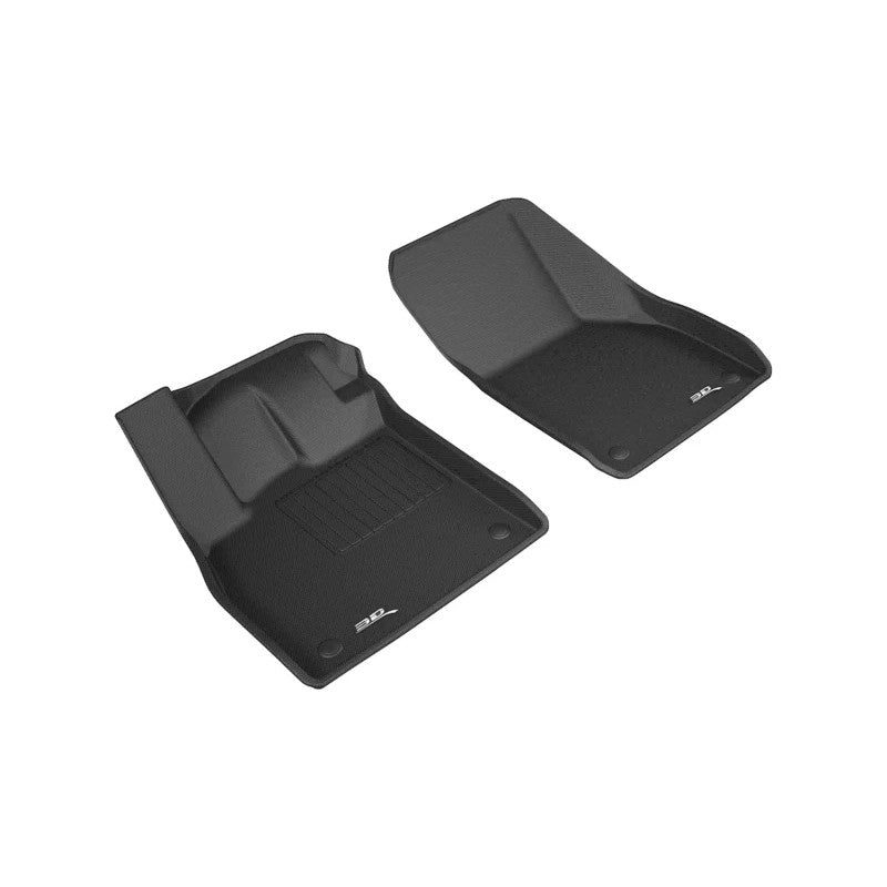 Black 3D MAXpider KAGU series 1st row floor mats with carbon fiber embossed texture for Audi TT models.