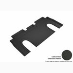 Black 3D MAXpider Kagu 2nd row floor mat with carbon fiber texture and raised edges for a 6-seat Tesla Model X.