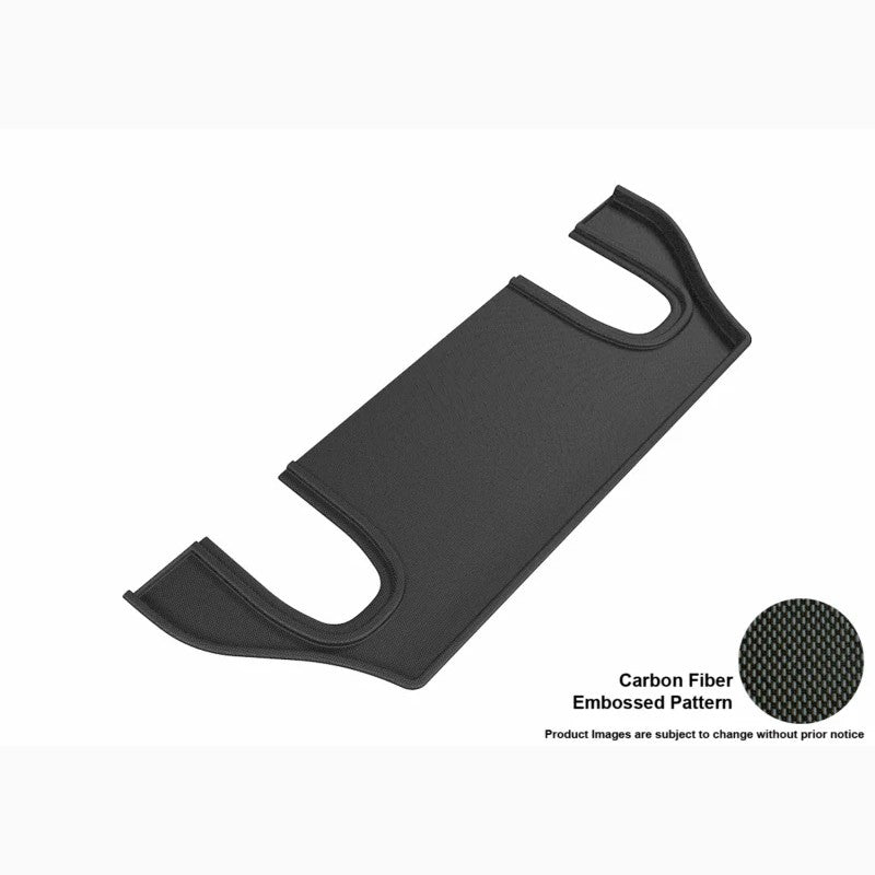 Black 3D MAXpider Kagu Series 3rd row floor mat with carbon fiber texture for 2016-2021 Tesla Model X 6-seat models.