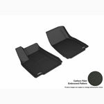 3D MAXpider Kagu 1st row black floor mats for Tesla Model X featuring carbon fiber texture and raised edges.
