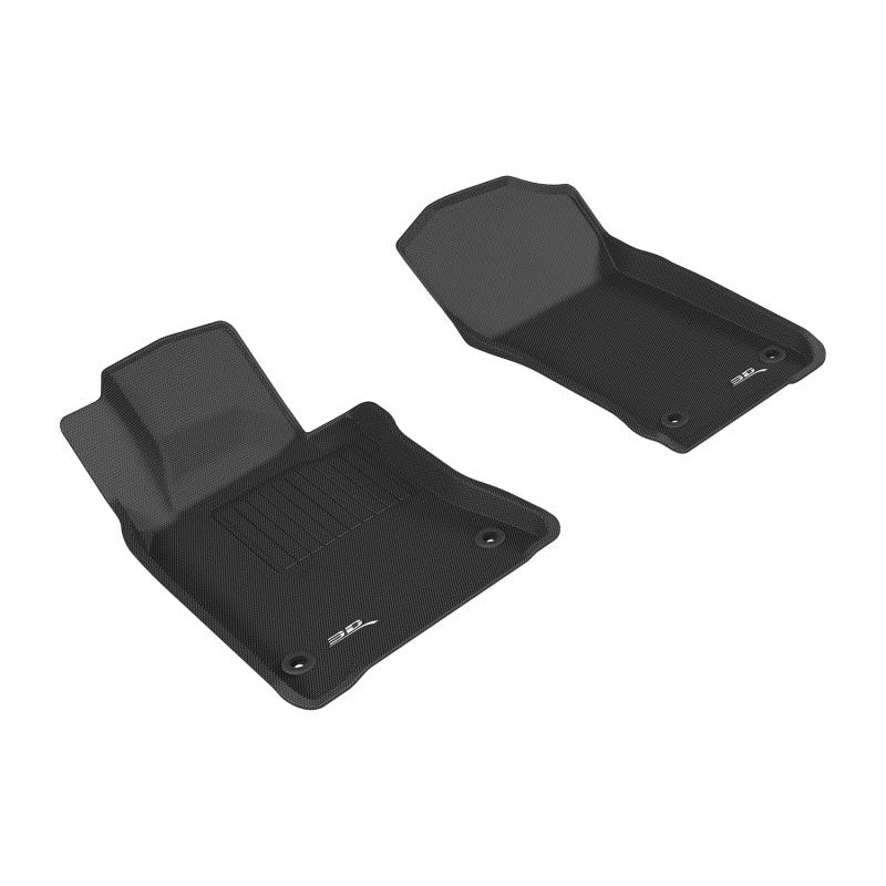 Black 3D MAXpider Kagu Series 1st row floor mats with carbon fiber texture for 2017-2022 Infiniti Q60.
