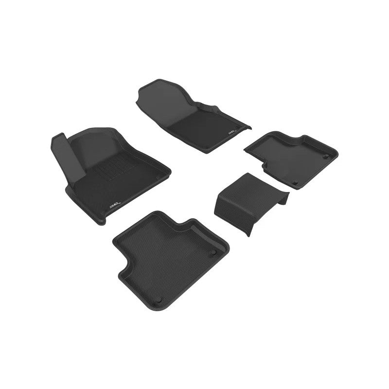 3D MAXpider KAGU Series black floor mats for 1st and 2nd rows of 2017-2026 Audi Q7 and Q8 with carbon fiber texture.