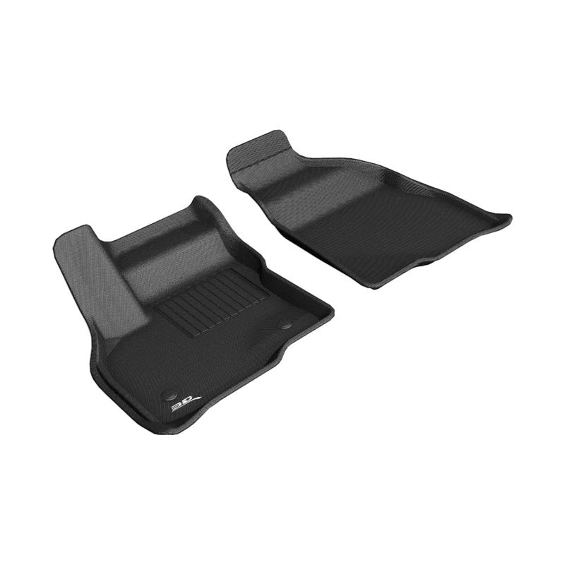 Black 3D MAXpider Kagu Series 1st row floor mats with carbon fiber texture for 2017-2023 Chevrolet Bolt EV.