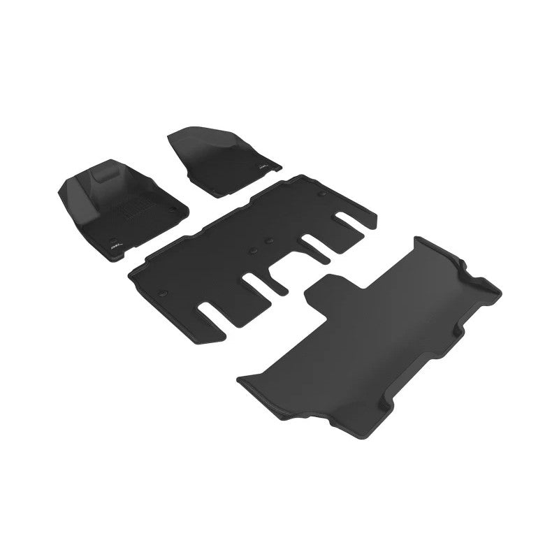 3D MAXpider Kagu Series black custom-fit floor mats for first, second, and third row Chrysler Pacifica and Voyager.