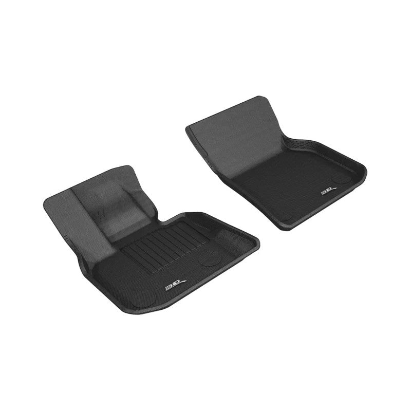 3D MAXpider Kagu Series black 1st row floor mats with carbon fiber texture and raised edges for BMW X3 and X4.