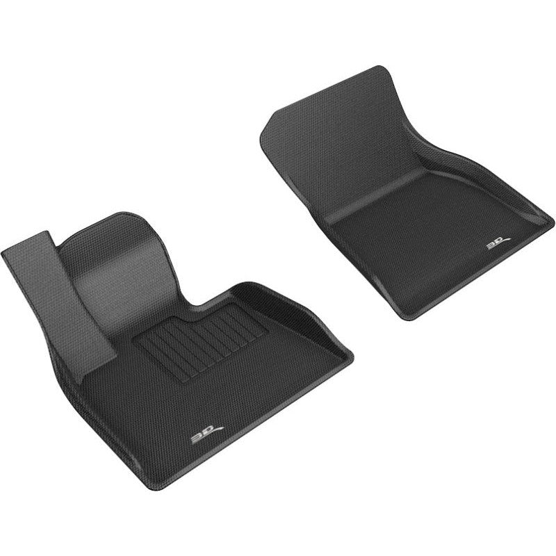 Black 3D MAXpider Kagu Series 1st row floor mats with carbon fiber texture and MAXpider anti-skid backing.