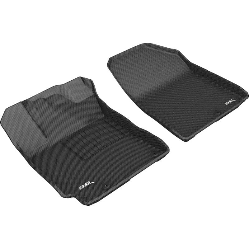 3D MAXpider Kagu Series black 1st row floor mats with carbon fiber texture for 2019-2024 Kia Forte.