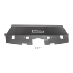 Gloss black 10-gauge aluminum radiator cover with riveted WCFab logo for 2013-2018 Ram 2500/3500 trucks