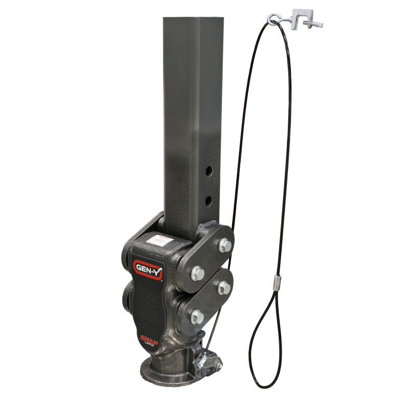Gen-Y Spartan Torsion-Flex gooseneck coupler featuring a 4-inch square tube and integrated torsion shock technology.