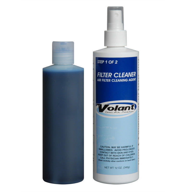 Volant Pro 5 air filter maintenance kit featuring cleaner spray and blue-dyed filter oil bottles.