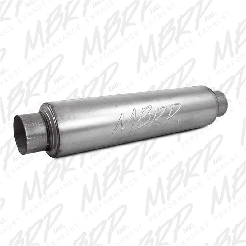 MBRP 30-inch universal high flow muffler in 16-gauge aluminized steel.