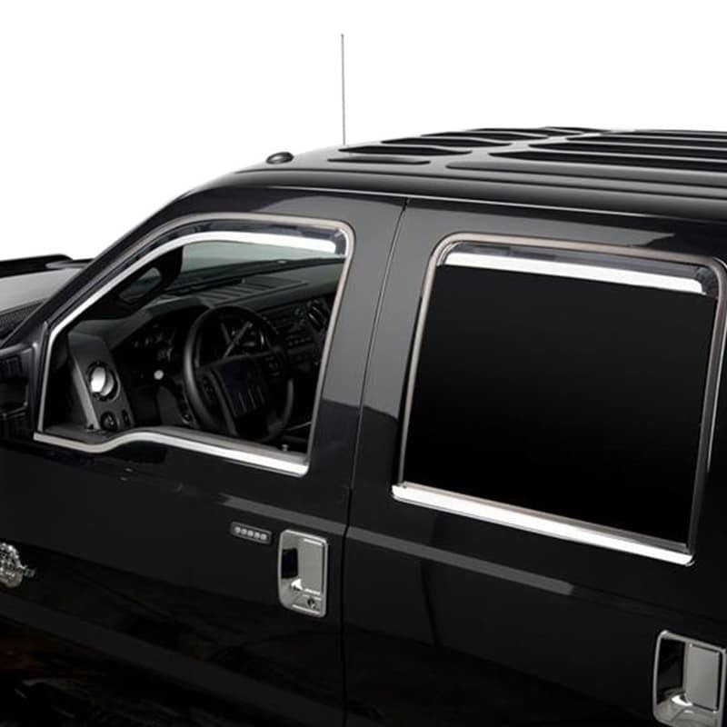 Set of four Putco Element chrome in-channel window visors for Ford Crew Cab trucks