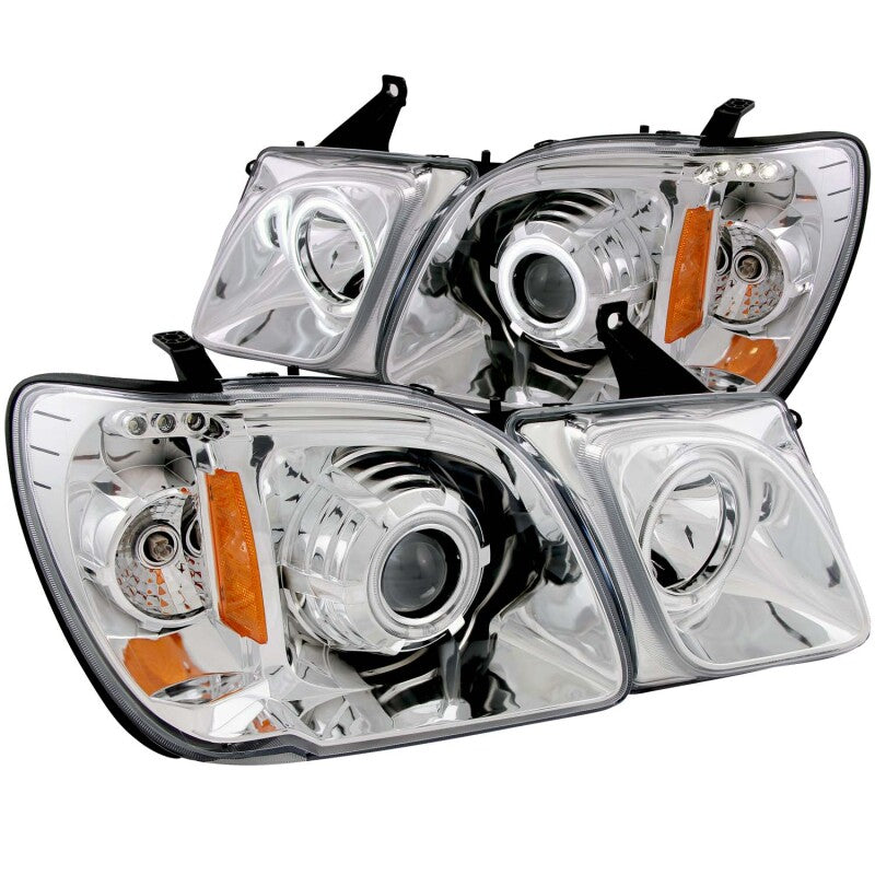 Pair of ANZO chrome projector headlights with CCFL halos for 1998-2007 Lexus LX470.