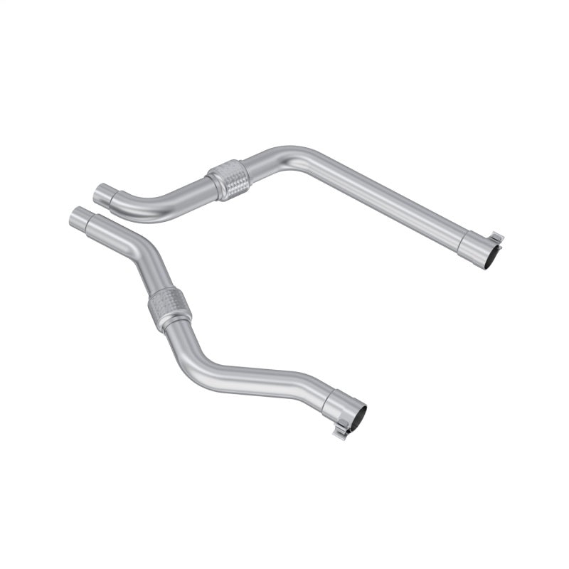 MBRP S5280409 T409 stainless steel 2.5-inch mid-pipe kit featuring heavy-duty flex joints and mounting hardware.