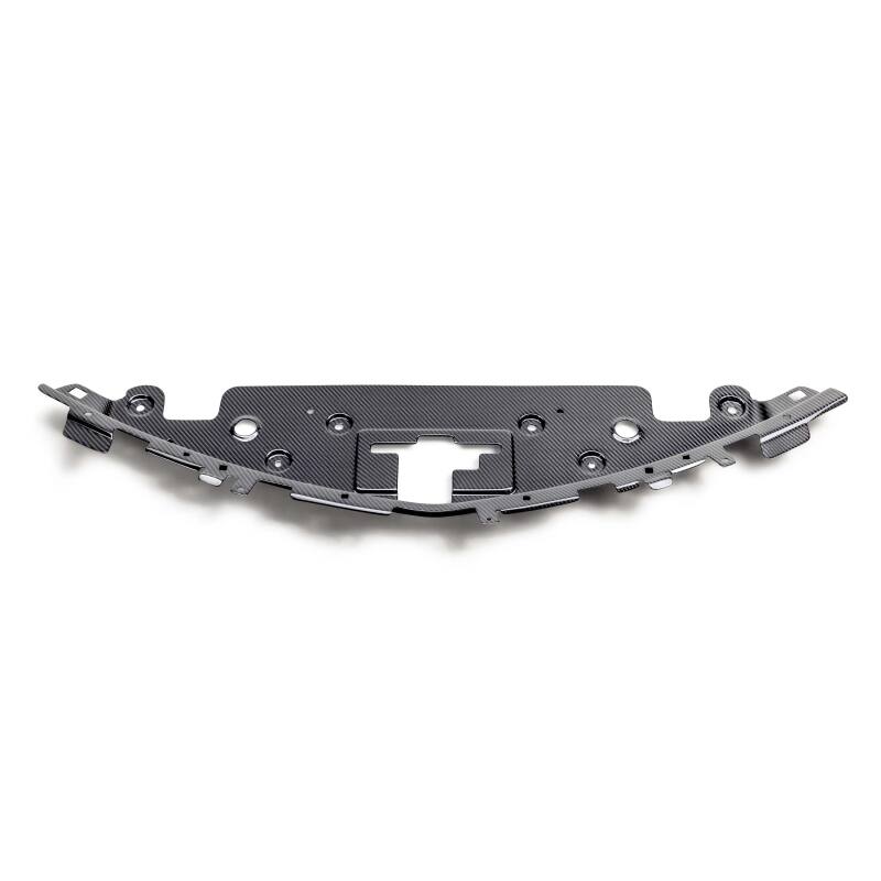 High-gloss carbon fiber radiator cover for 2016-2024 Chevrolet Camaro engine bay.