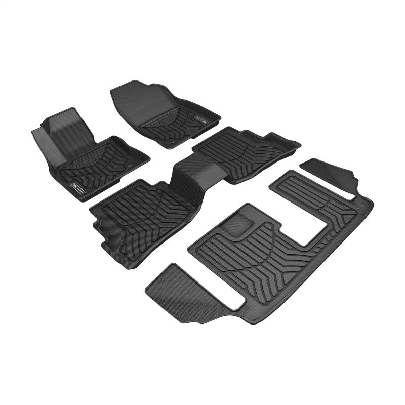 3D MAXpider Maxtrac Black custom-fit floor liners for 1st, 2nd, and 3rd rows of a 2016-2023 Mazda CX-9 7-passenger.
