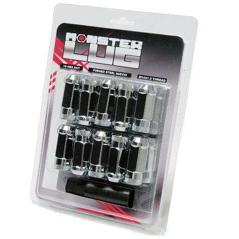Four Wheel Mate Monster chrome locking lug nuts and security key with 14x1.50 thread pitch